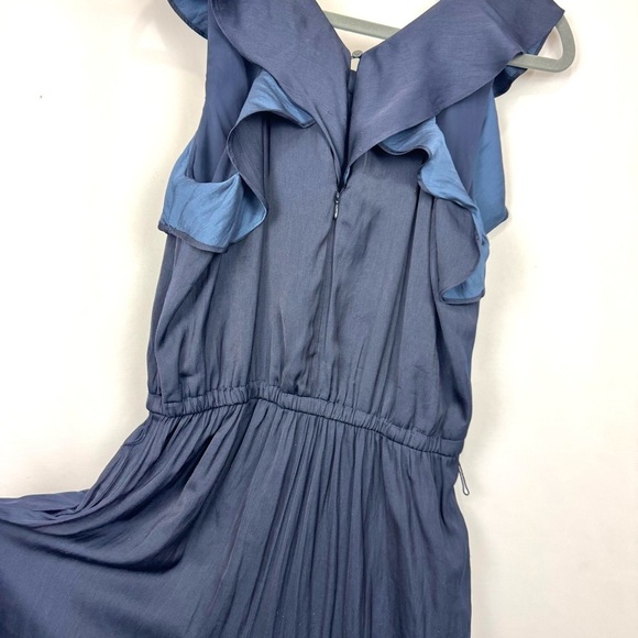 Loft Navy Satin Silky Flutter Sleeve Wide Leg Jumpsuit Sz 8 Contemporary Modern - Picture 9 of 16